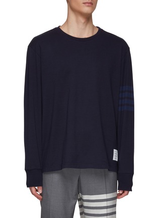Main View - Click To Enlarge - THOM BROWNE - 4-Bar Stripe Cotton Long Sleeved T-Shirt