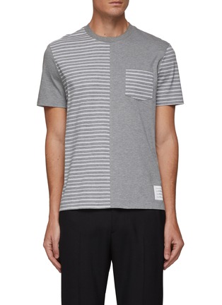 Main View - Click To Enlarge - THOM BROWNE  - SHORT SLEEVE RELAXED FIT STRIPE COTTON JERSEY T-SHIRT