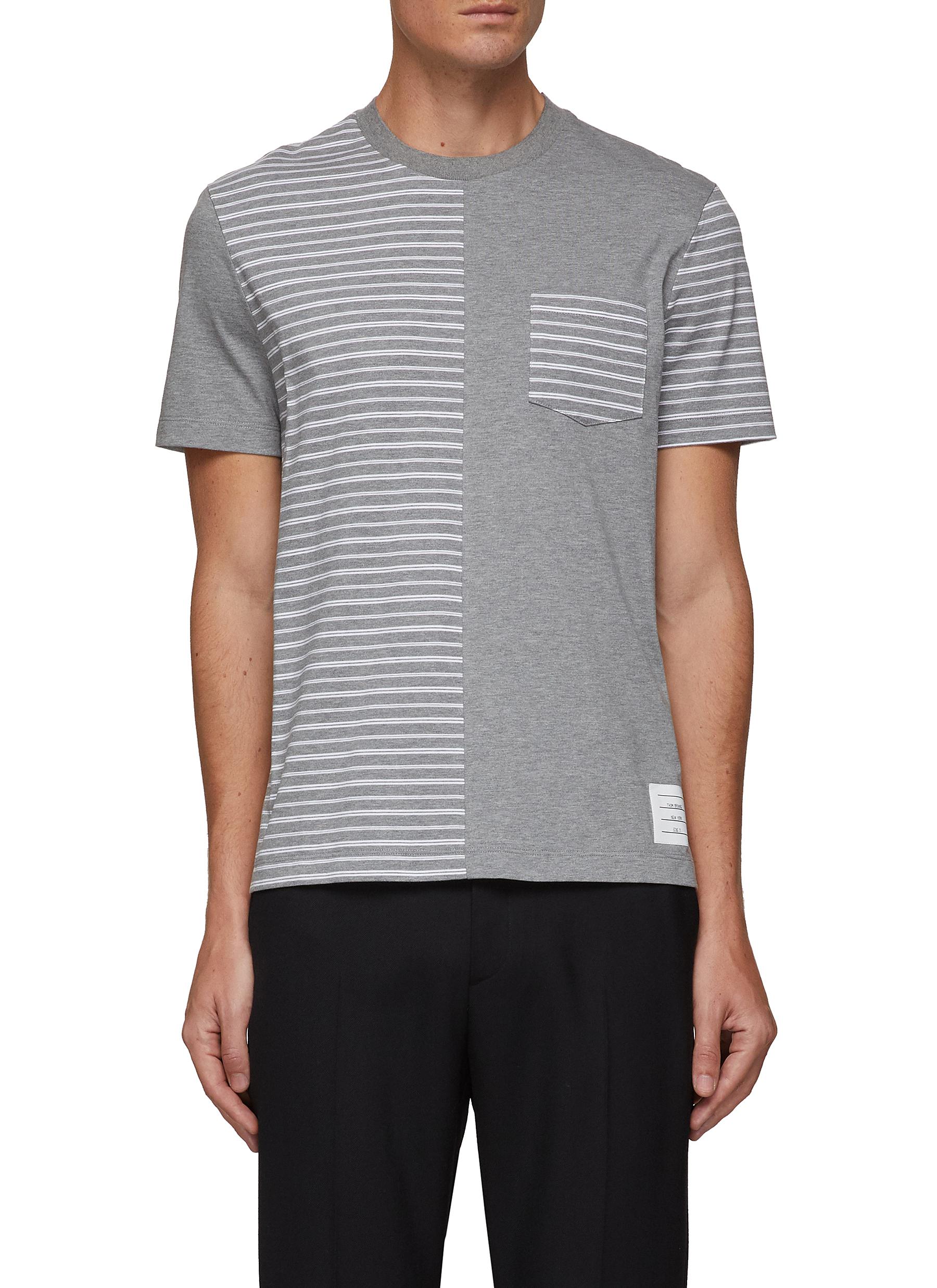 THOM BROWNE SHORT SLEEVE RELAXED FIT STRIPE COTTON JERSEY T-SHIRT