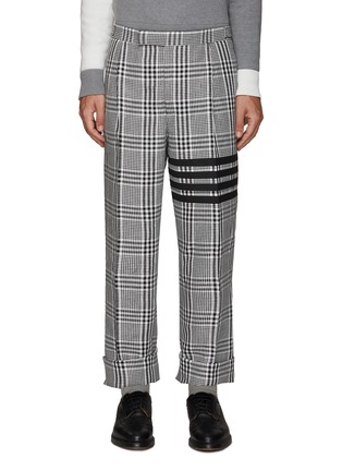 Main View - Click To Enlarge - THOM BROWNE - 4-Bar Print Gingham Check Pleated Linen Pants