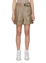 Main View - Click To Enlarge - BRUNELLO CUCINELLI - BELTED MONILI EMBELLISHED CUFFED HEM LINEN BLEND SHORTS