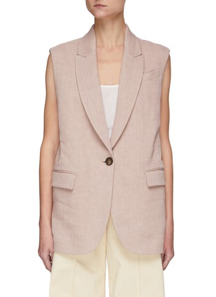 Main View - Click To Enlarge - BRUNELLO CUCINELLI - Tailored Linen Cotton Blend Sleeveless Blazer