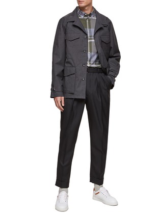 Figure View - Click To Enlarge - OFFICINE GÉNÉRALE - ‘PIERRE’ BELTED TAPERED FRESCO WOOL CUFFED PANTS