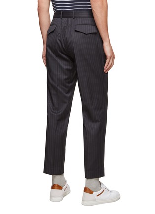Back View - Click To Enlarge - OFFICINE GÉNÉRALE - ‘OWEN’ BELTED FLAT FRONT PINSTRIPE COTTON CROPPED CHINO