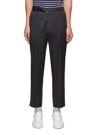 Main View - Click To Enlarge - OFFICINE GÉNÉRALE - ‘OWEN’ BELTED FLAT FRONT PINSTRIPE COTTON CROPPED CHINO