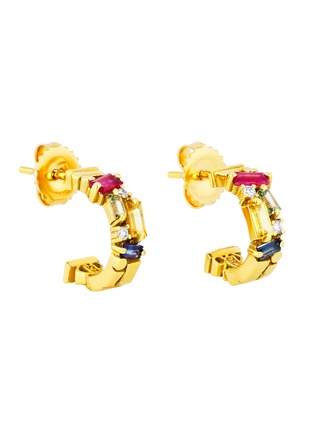 Main View - Click To Enlarge - SUZANNE KALAN - 18k Gold Diamond Sapphire Half Hoop Earrings