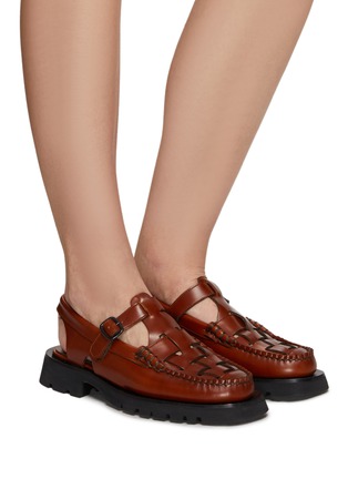 Figure View - Click To Enlarge - HEREU - CRANC SPORT' FLAT T-BAR SLINGBACK WOVEN LEATHER LOAFERS