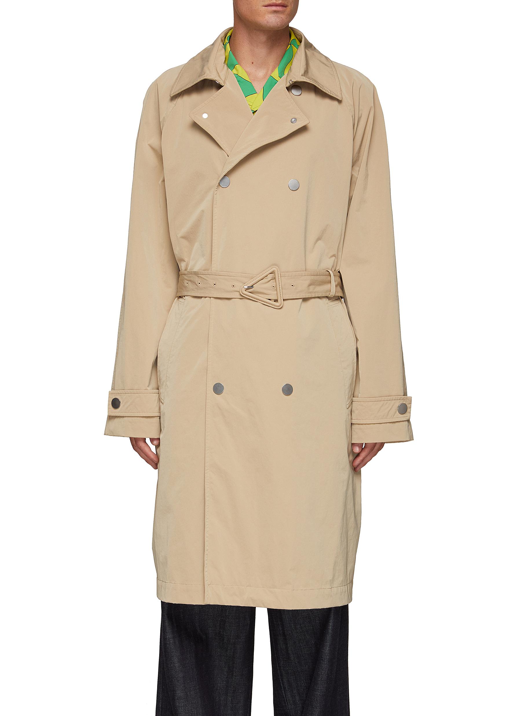 Belted double-breast washed nylon trench coat