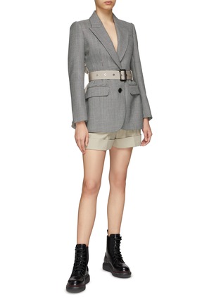Figure View - Click To Enlarge - ALEXANDER MCQUEEN - Belted prince of wales checked hybrid blazer