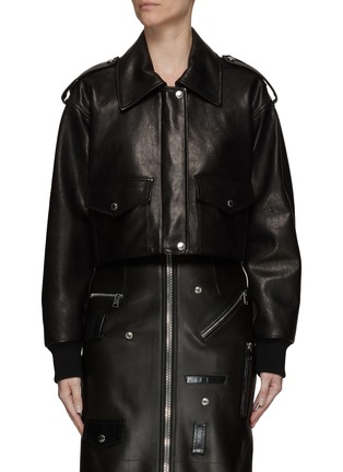 Main View - Click To Enlarge - ALEXANDER MCQUEEN - ‘RAINY’ CROPPED LAMBSKIN LEATHER AVIATOR JACKET