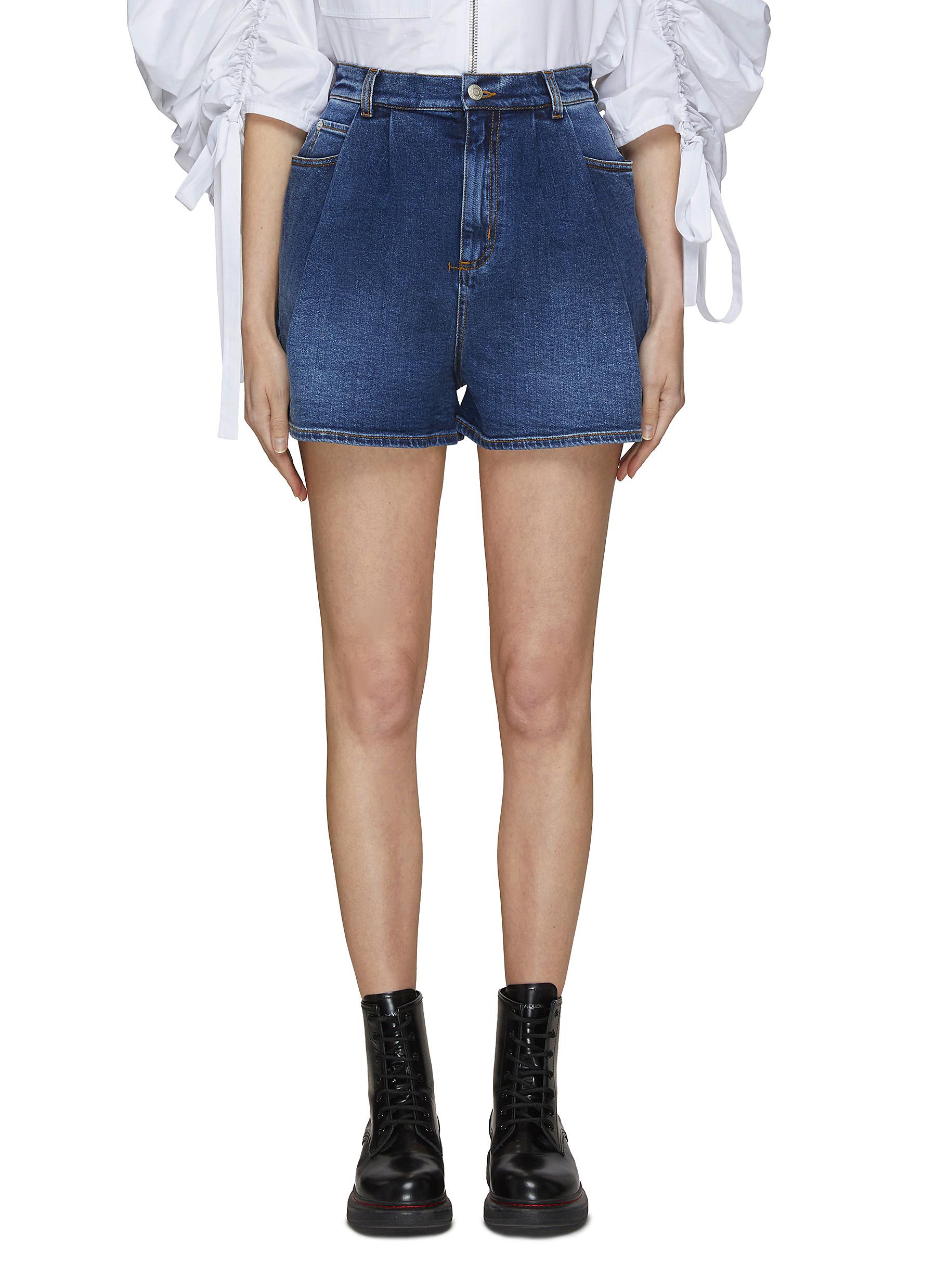 BOX PLEAT DETAIL MINI DENIM SHORTS 