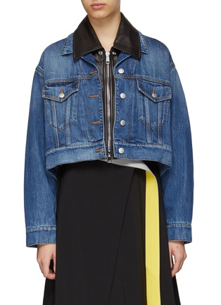 Main View - Click To Enlarge - ALEXANDER MCQUEEN - Leather zipped placket denim aviator jacket
