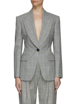 Main View - Click To Enlarge - ALEXANDER MCQUEEN - SINGLE BREASTED PRINCE OF WALES CHEQUERED WOOL TAILORED BLAZER