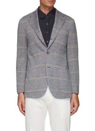 Main View - Click To Enlarge - RING JACKET - NOTCH LAPEL 3 PATCH POCKET WOOL SILK LINEN HOUNDSTOOTH JERSEY BLAZER