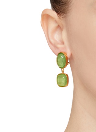 Figure View - Click To Enlarge - GOOSSENS - ‘Cabochons' tinted crystal drop 24k gold-plated earrings