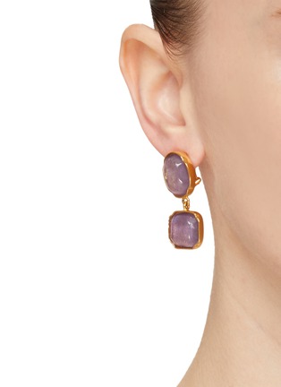 Figure View - Click To Enlarge - GOOSSENS - ‘Cabochons' tinted crystal drop 24k gold-plated earrings