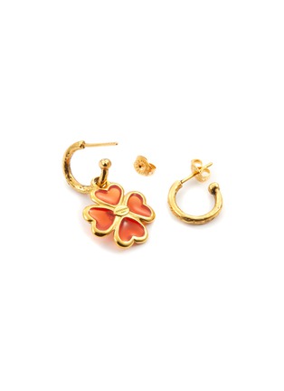 Detail View - Click To Enlarge - GOOSSENS - ‘Talisman' 24k gold-plated enamel clover asymmetric earrings