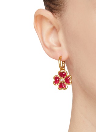 Figure View - Click To Enlarge - GOOSSENS - ‘Talisman' 24k gold-plated enamel clover asymmetric earrings