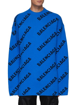 Main View - Click To Enlarge - BALENCIAGA - Crewneck Logo Jacquard Wool Blend Sweater