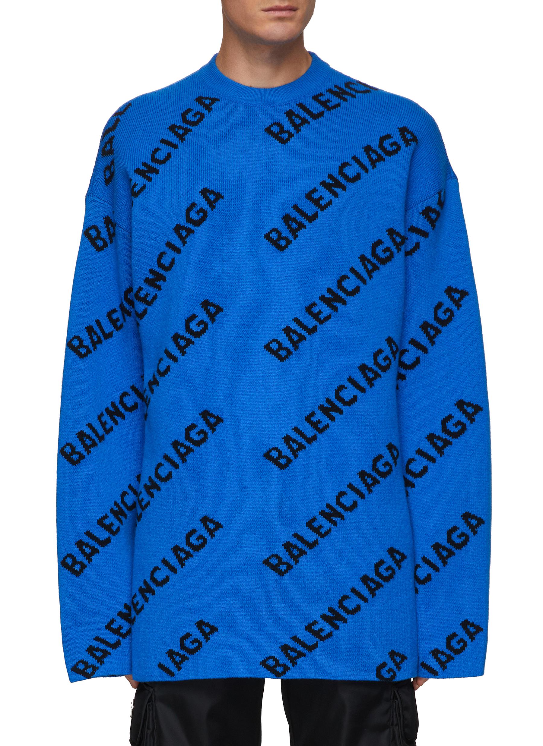 BALENCIAGA | Crewneck Logo Jacquard Wool Blend Sweater | Lane Crawford