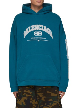 Main View - Click To Enlarge - BALENCIAGA - Oversize Logo Embroidered Heavy Molleton Cotton Hoodie