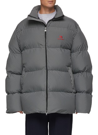 Main View - Click To Enlarge - BALENCIAGA - ZIP FRONT HIGH NECK LIGHT CHECKED PUFFER JACKET