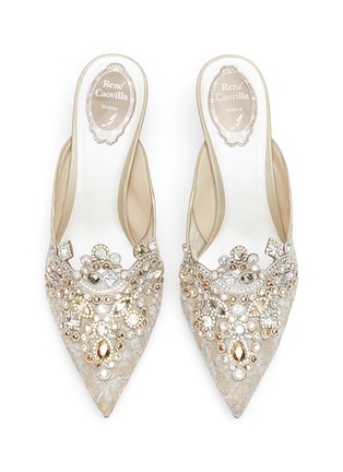 Detail View - Click To Enlarge - RENÉ CAOVILLA - Veneziana' Crystal Embellished Lace Mules