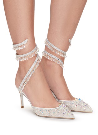 Figure View - Click To Enlarge - RENÉ CAOVILLA - Cinderella' Crystal Embellished Anklet Lace Satin Pumps
