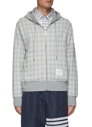 Main View - Click To Enlarge - THOM BROWNE  - 4-BAR MICRO CHECK JACQUARD COTTON HOODED JACKET