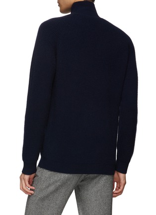 Back View - Click To Enlarge - DREYDEN - HIGH NECK HALF ZIP RIB KNIT CASHMERE SWEATER
