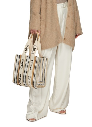 Figure View - Click To Enlarge - CHLOÉ - ‘Woody' medium striped linen tote