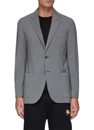 Main View - Click To Enlarge - EQUIL - ‘JACK' NOTCH LAPEL PATCH UNLINED SEERSUCKER SINGLE BREASTED BLAZER
