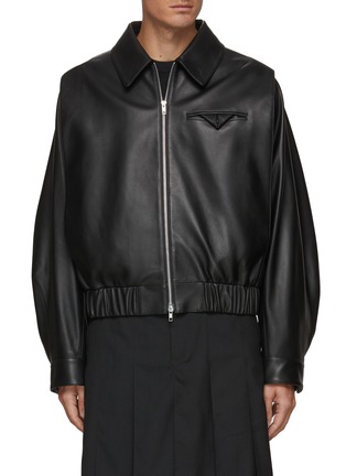 Main View - Click To Enlarge - RE: BY MAISON SANS TITRE - Elastic Waist Spread Collar Leather Jacket