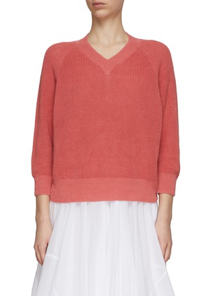 Main View - Click To Enlarge - PESERICO - V-Neck Lined Tricot Crepe Cotton Linen Knit Sweater