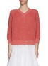 PESERICO - V-Neck Lined Tricot Crepe Cotton Linen Knit Sweater