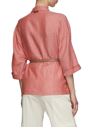 Back View - Click To Enlarge - PESERICO - Single Breasted Belted Melange Linen Blazer