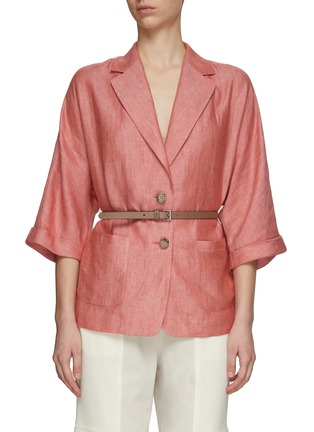 Main View - Click To Enlarge - PESERICO - Single Breasted Belted Melange Linen Blazer