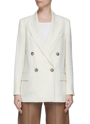 Main View - Click To Enlarge - PESERICO - DOUBLE BREASTED NOTCH LAPEL LINEN BLAZER