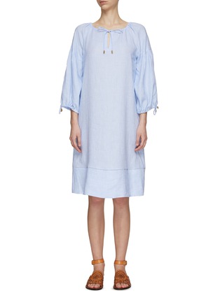 Main View - Click To Enlarge - PESERICO - Long Sleeve Drawstring Cuff Linen Midi Dress