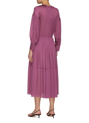 Back View - Click To Enlarge - VINCE - LONG SLEEVES SHIRRED NECK SILK MAXI DRESS