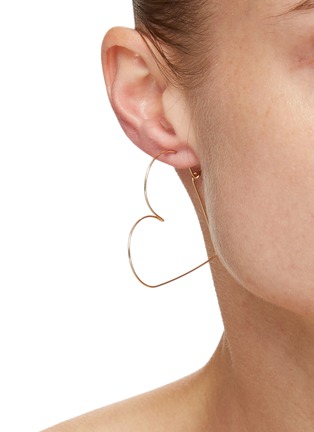 Front View - Click To Enlarge - ATELIER PAULIN - Aime' 14k Gold Cursive Letter Heart Hoop Earrings