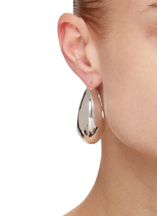 Figure View - Click To Enlarge - JIL SANDER - ‘Wood’ Silver Geometric Hoop Earrings