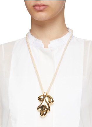 Figure View - Click To Enlarge - JIL SANDER - Foliage pendant silk chain necklace