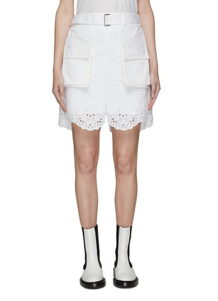 Main View - Click To Enlarge - THE KEIJI - Belted patch pocket lace shorts