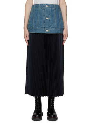 Main View - Click To Enlarge - THE KEIJI - Denim jacket waist panel pleated skirt