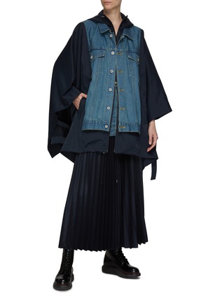 Figure View - Click To Enlarge - THE KEIJI - Denim jacket waist panel pleated skirt