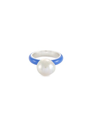 Main View - Click To Enlarge - FRY POWERS - Baroque Pearl Enamelled Sterling Silver Ring — Blue
