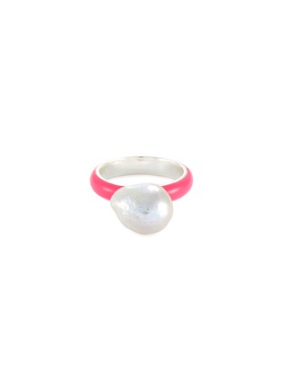 Main View - Click To Enlarge - FRY POWERS - Baroque Pearl Enamelled Sterling Silver Ring — Bright Pink