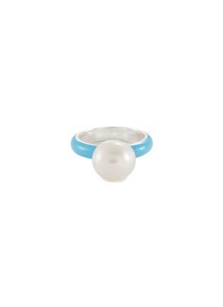 Main View - Click To Enlarge - FRY POWERS - Baroque Pearl Enamelled Sterling Silver Ring — Light Blue