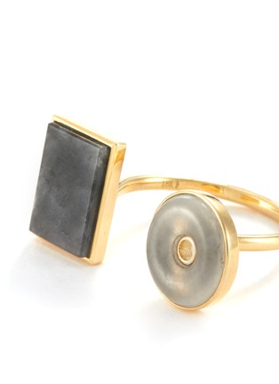Detail View - Click To Enlarge - BOX AND CROSS - BLACK AND WHITE JADE 18K GOLD OPEN RING